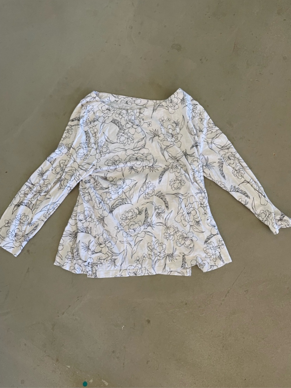 Loft Boatneck Floral 3/4-Sleeve Women’s Top - White with Gray Floral Print